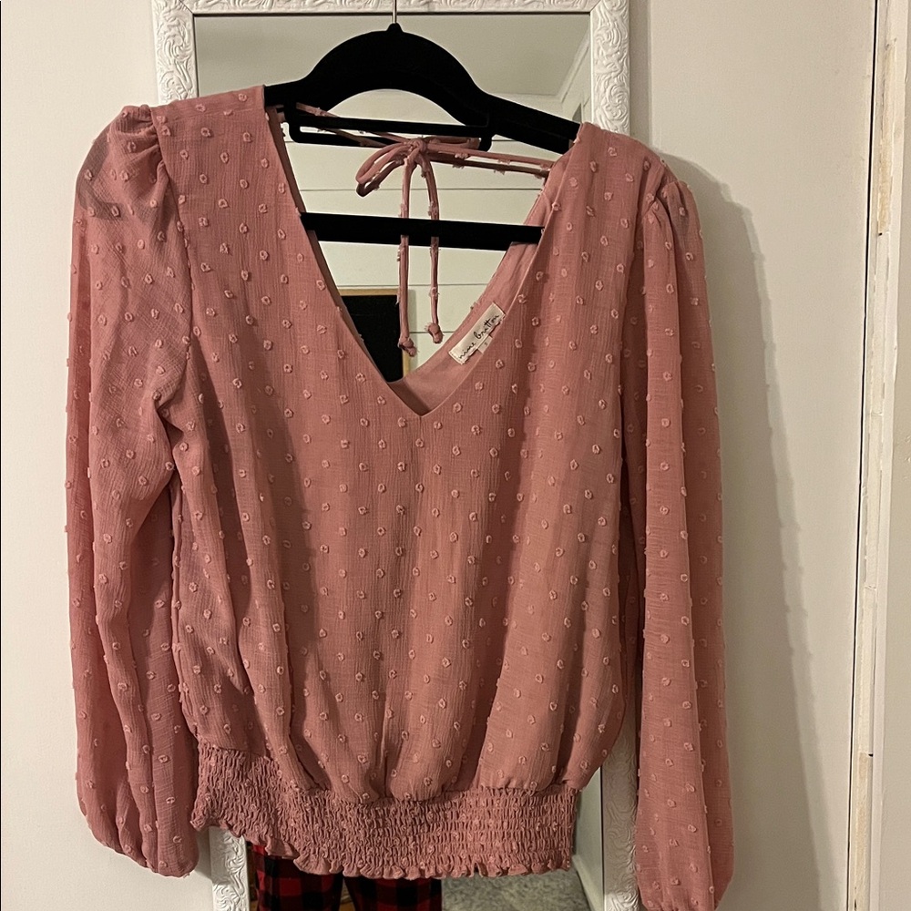 Nine Britton Dusty Pink V-Neck Blouse